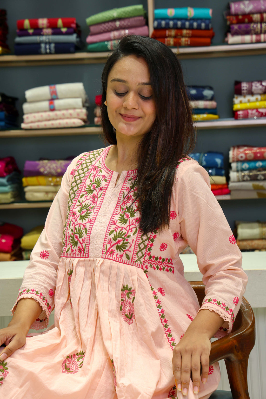 Pure Cotton Salli Thread Work Anarkali Suit