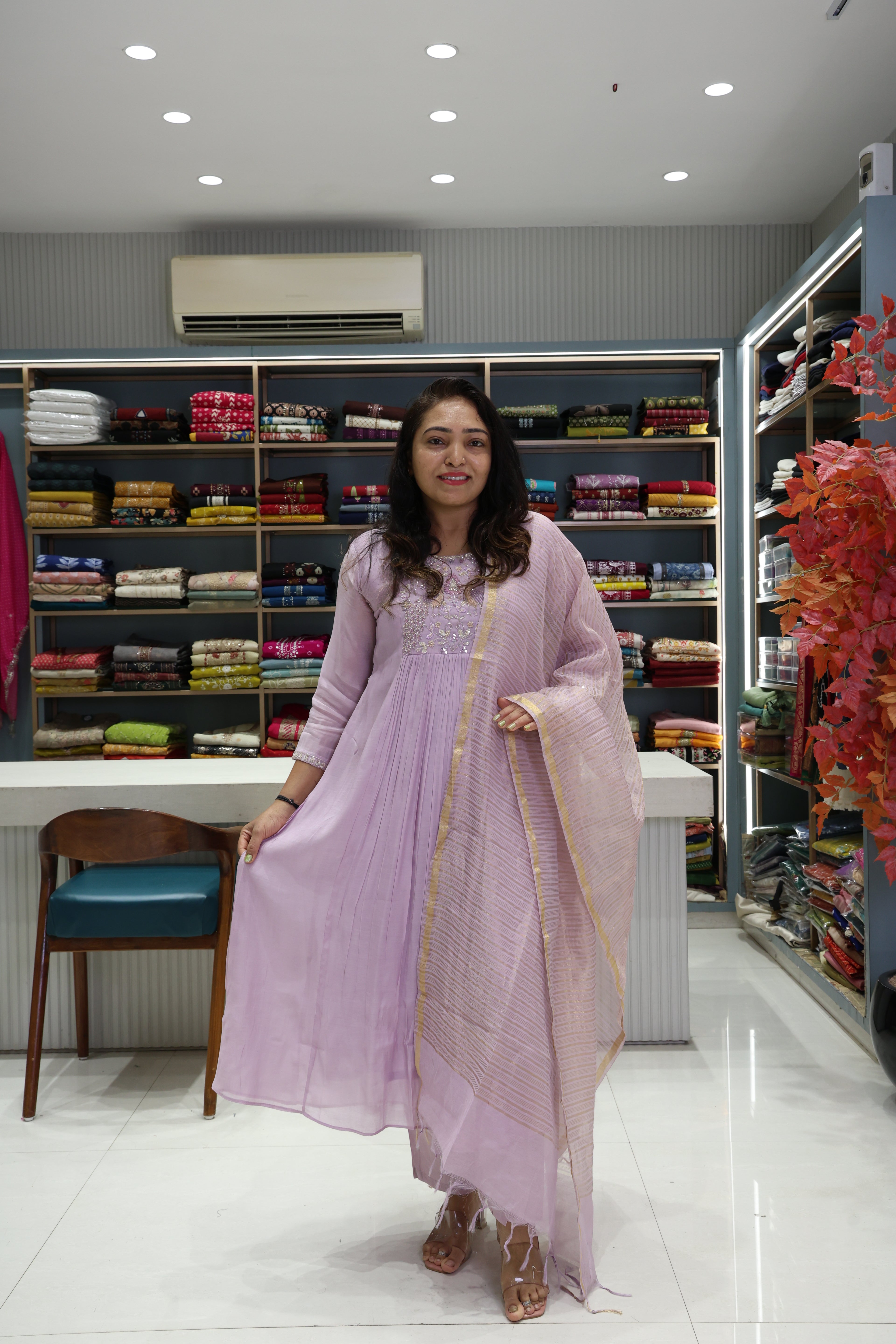 Pure Muslin Silk A-Line Dress