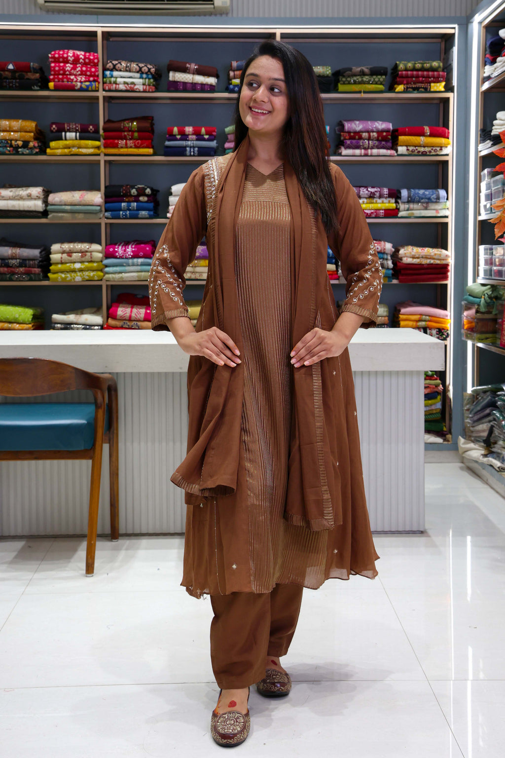 Pure Mal Chanderi Dress with Kanjiwaram Design