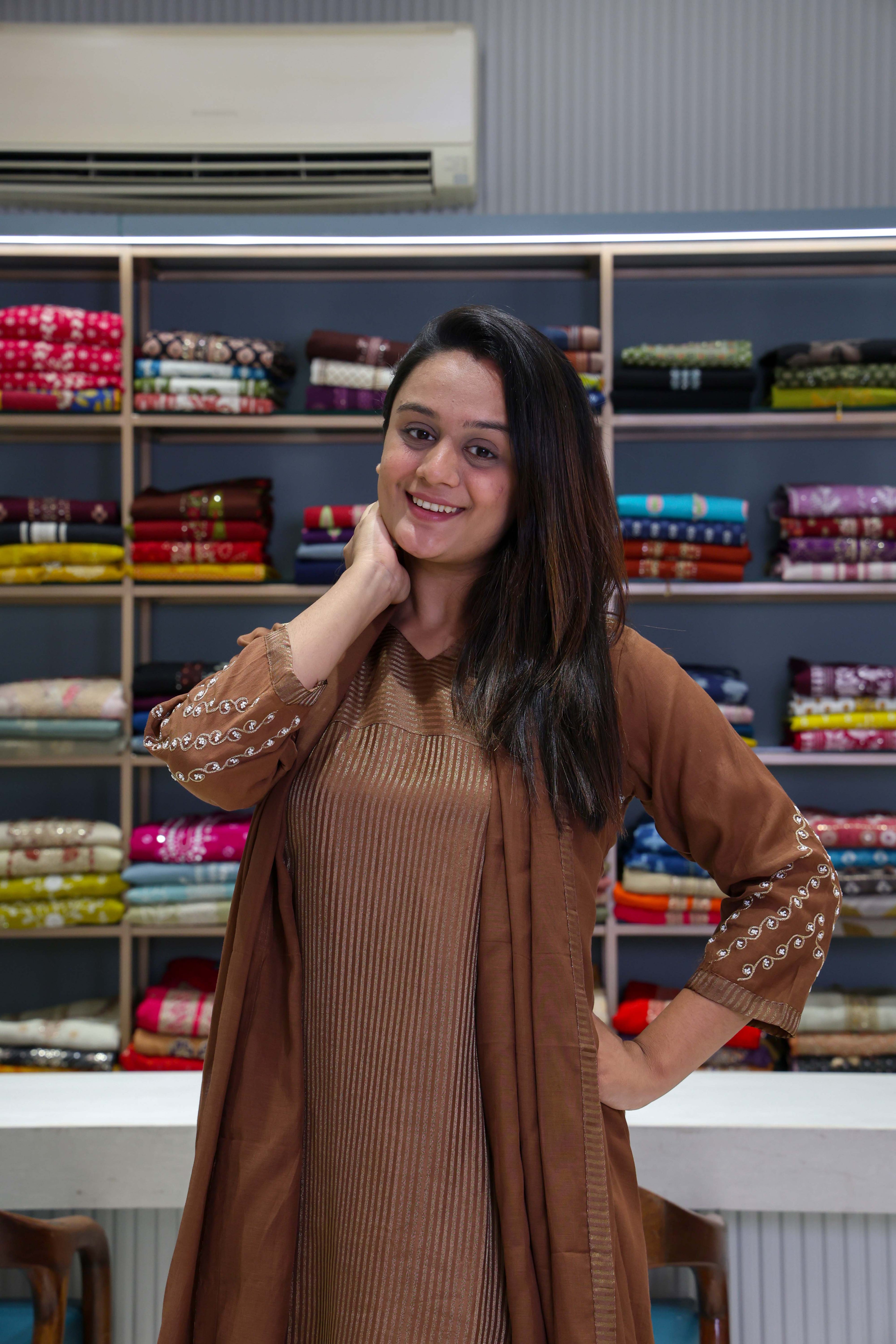 Pure Mal Chanderi Dress with Kanjiwaram Design