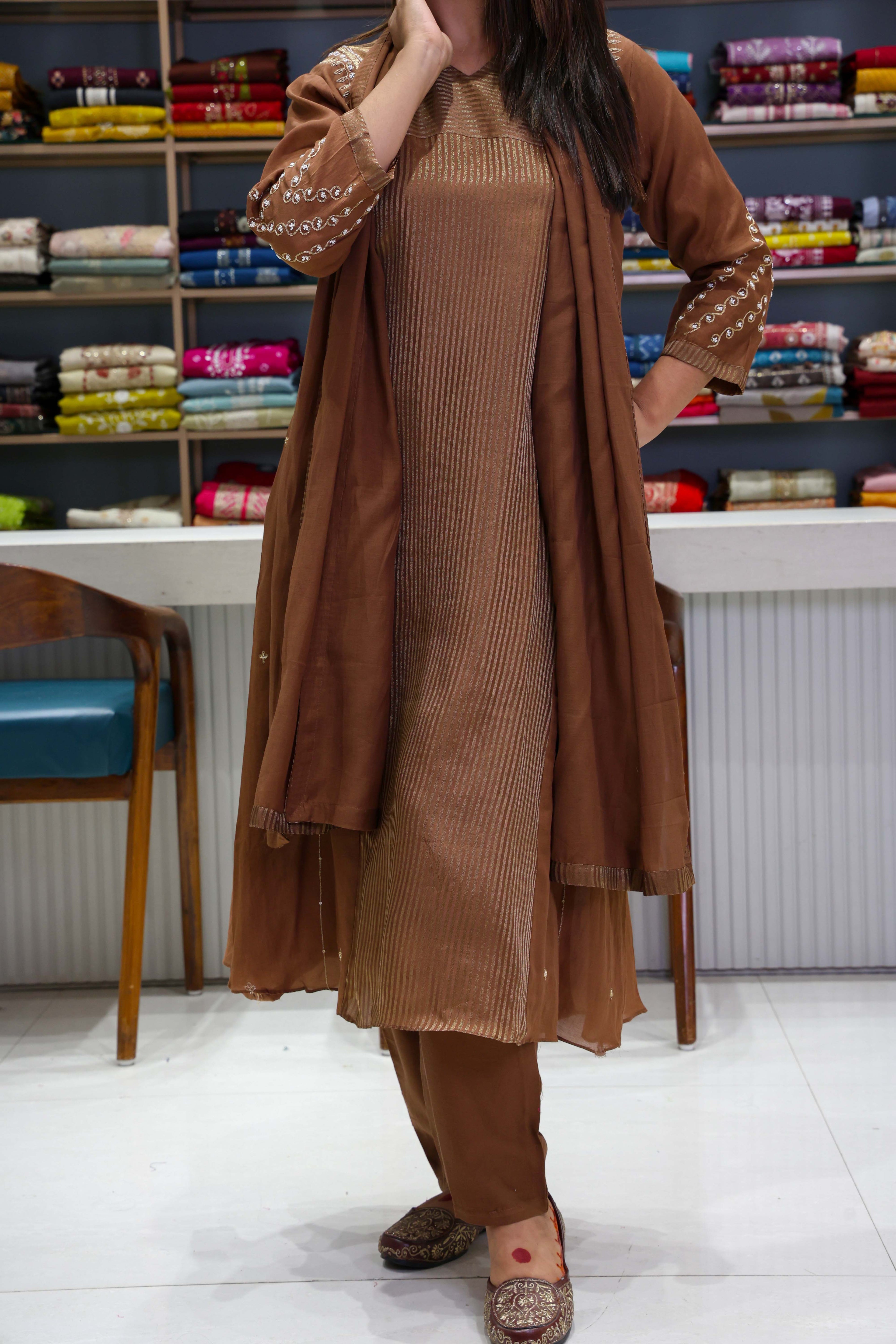 Pure Mal Chanderi Dress with Kanjiwaram Design