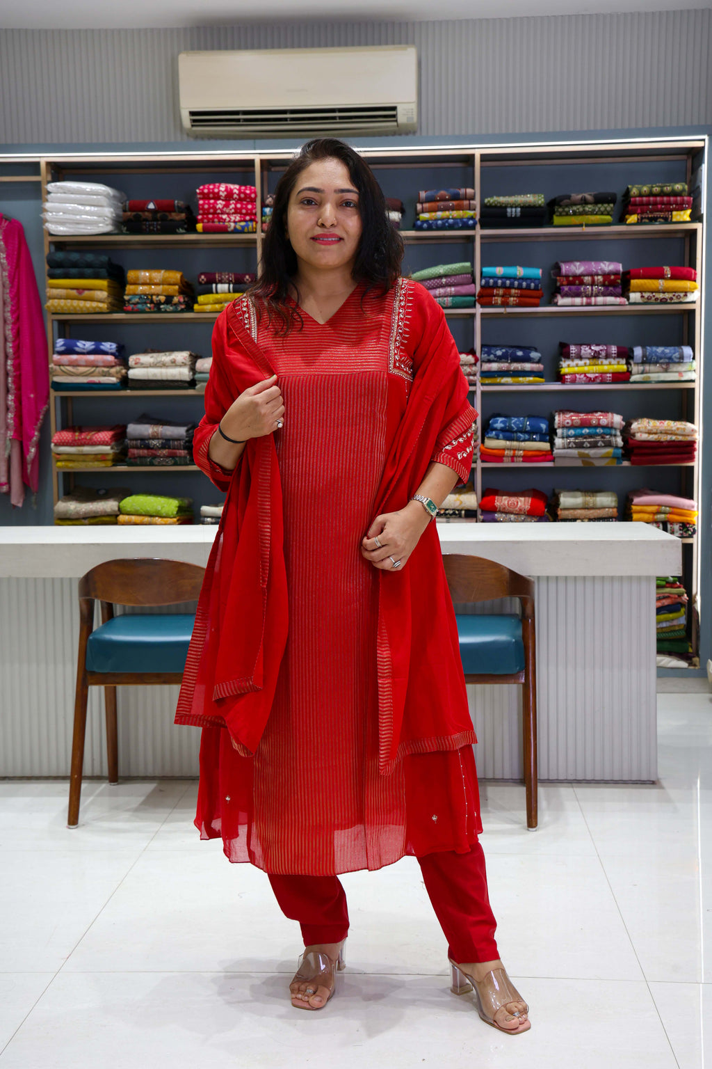 Pure Mal Chanderi Dress with Kanjiwaram Design