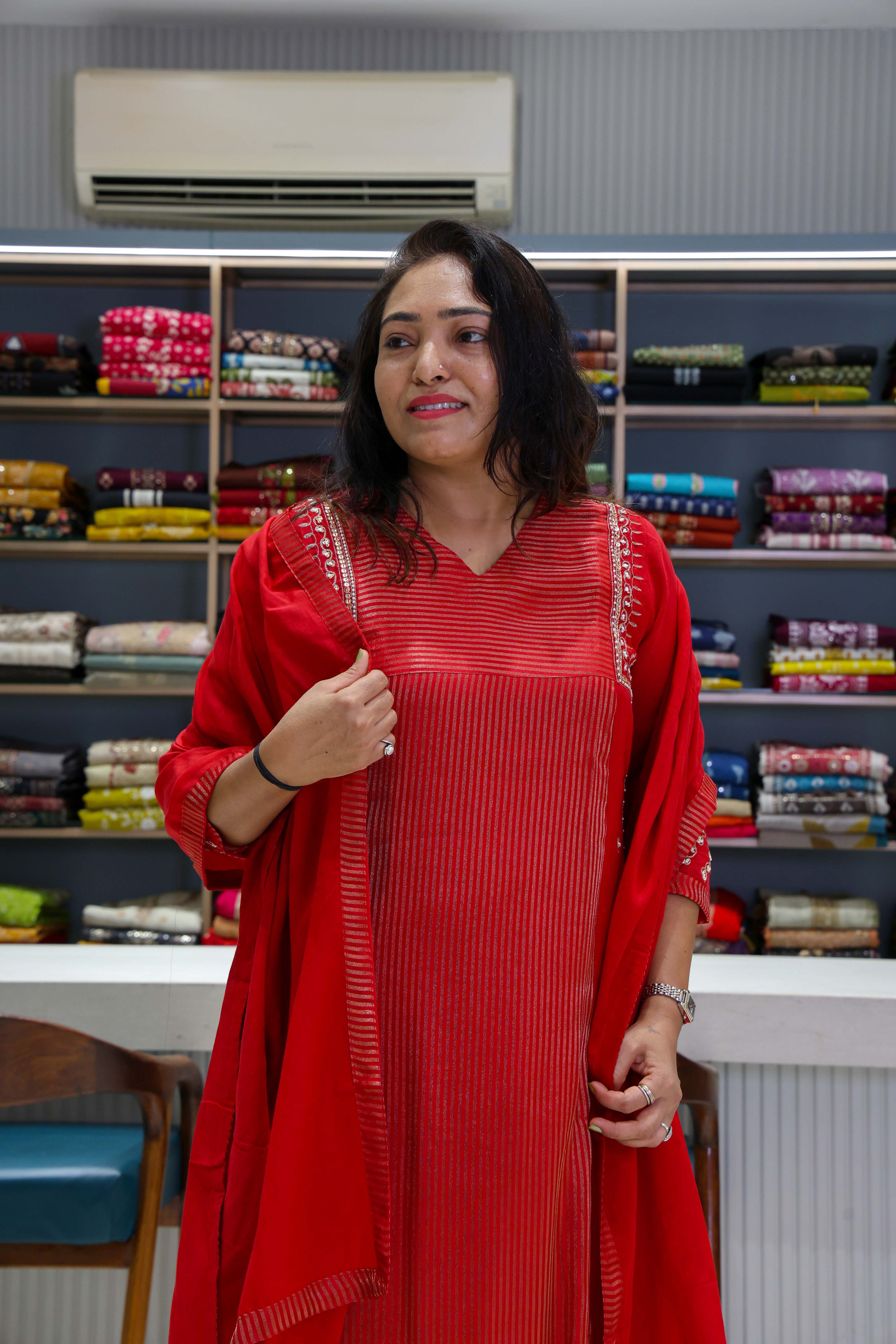 Pure Mal Chanderi Dress with Kanjiwaram Design