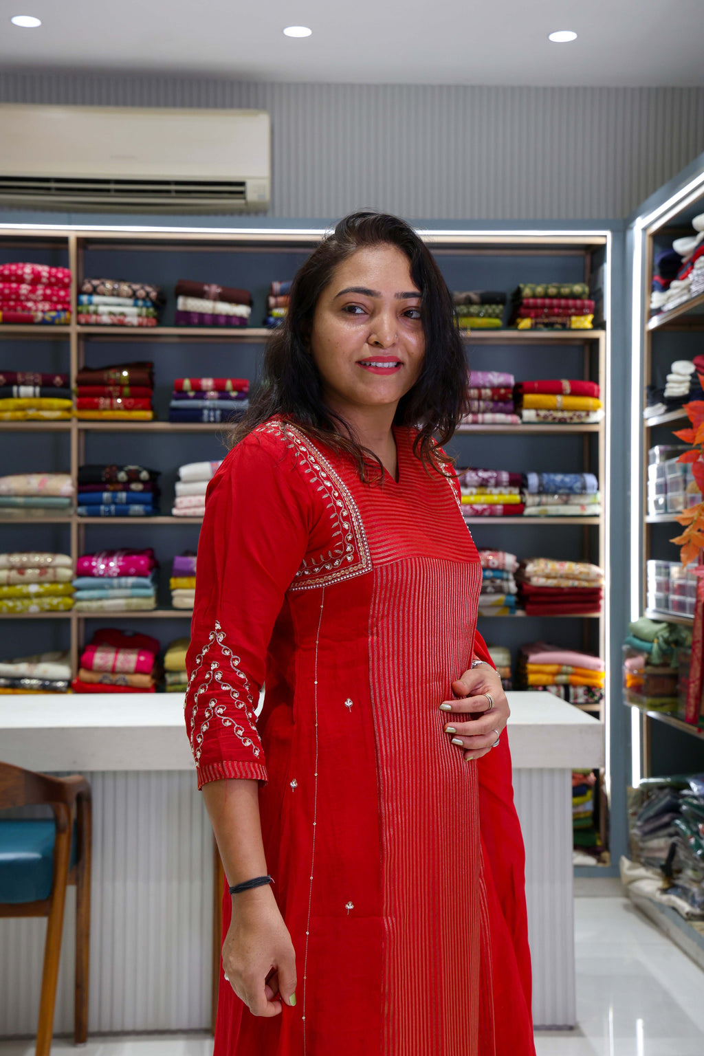 Pure Mal Chanderi Dress with Kanjiwaram Design