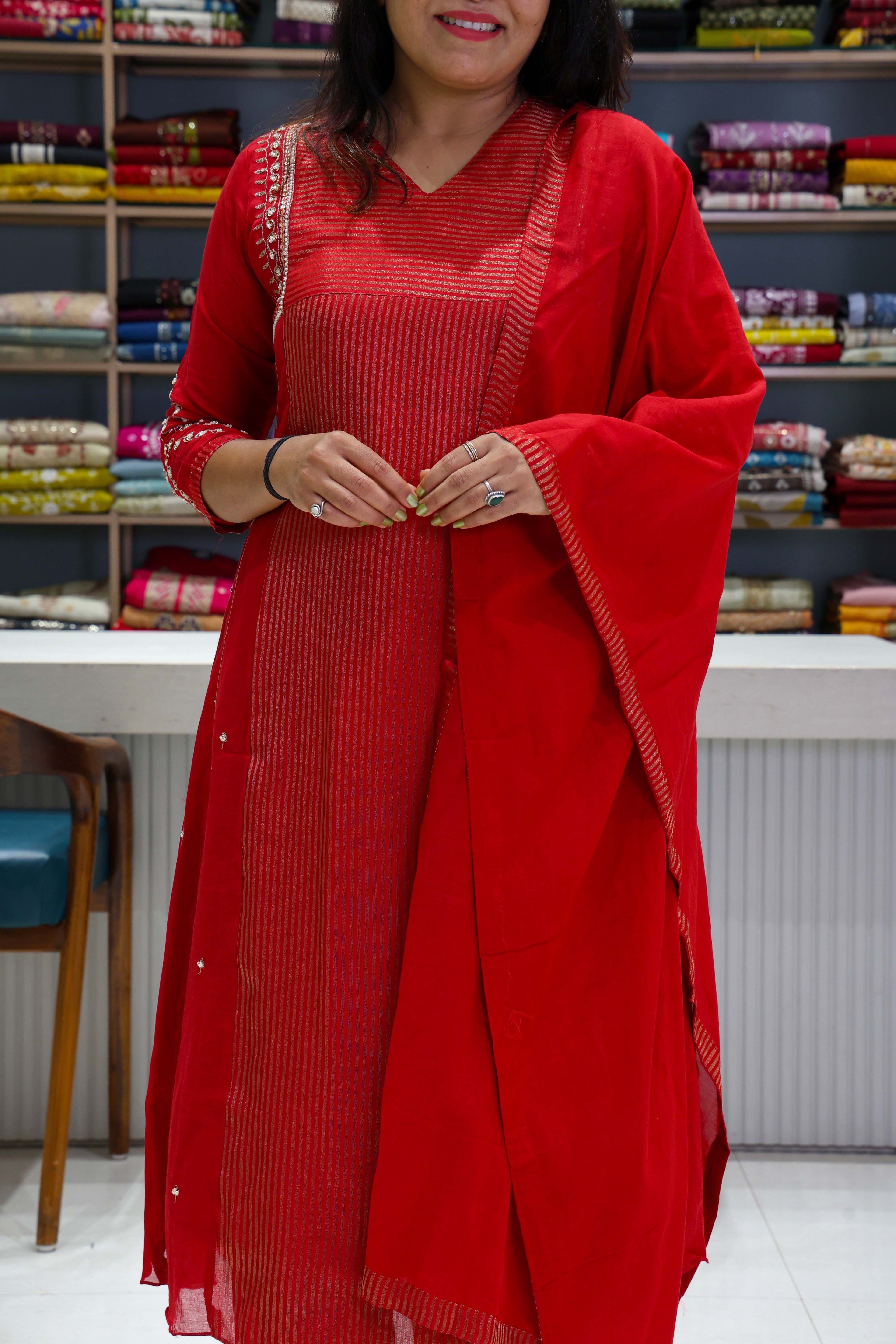 Pure Mal Chanderi Dress with Kanjiwaram Design