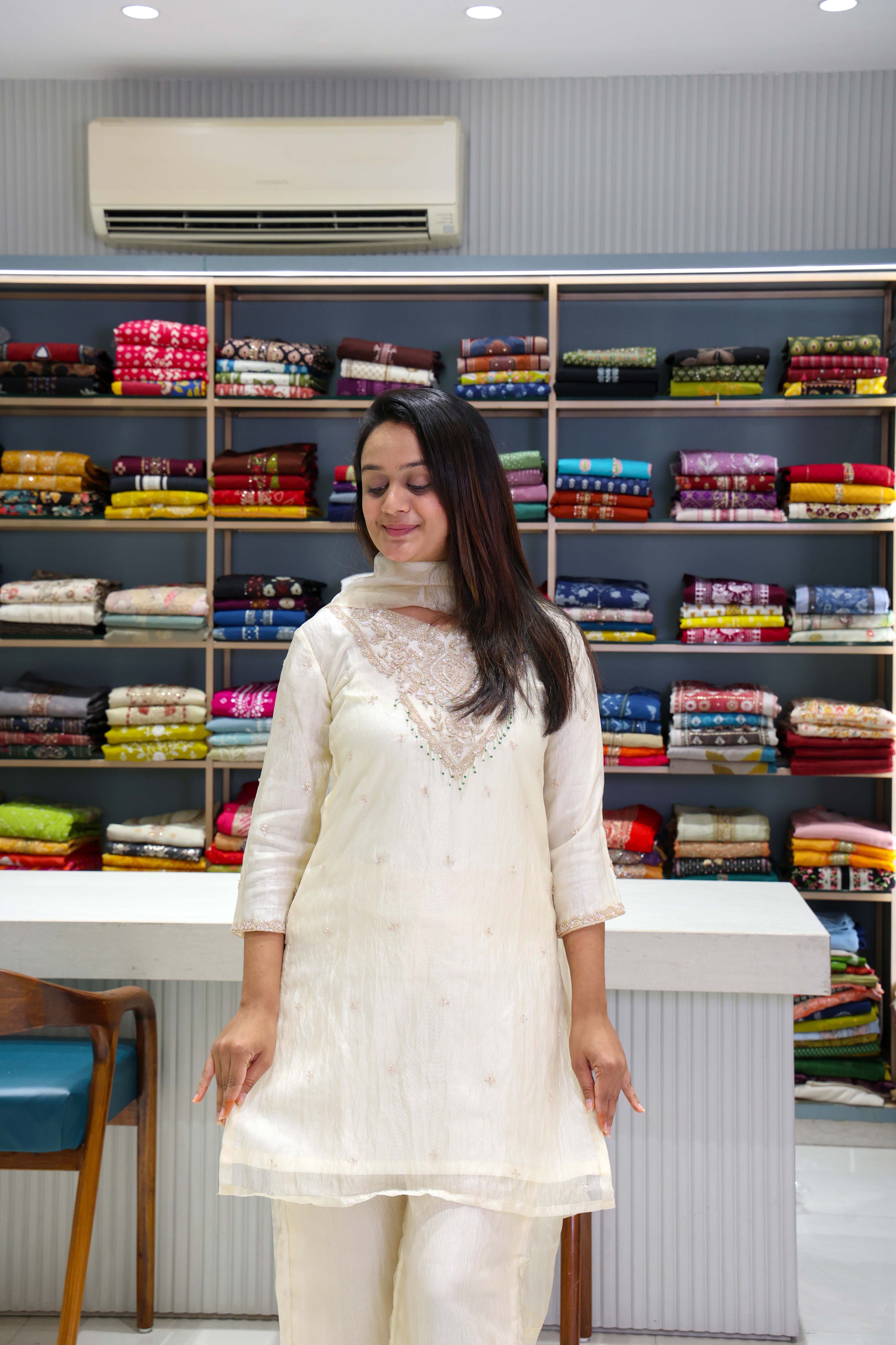 Original Crush Tissue Handwork Suit with Pure Dupatta