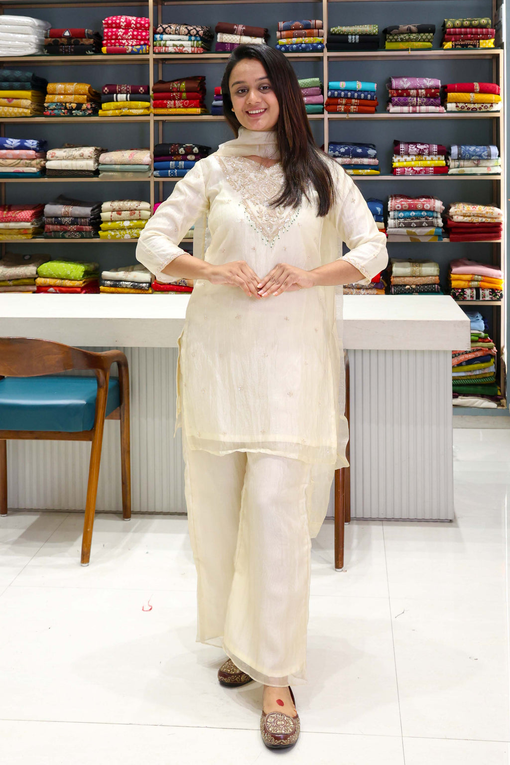 Original Crush Tissue Handwork Suit with Pure Dupatta