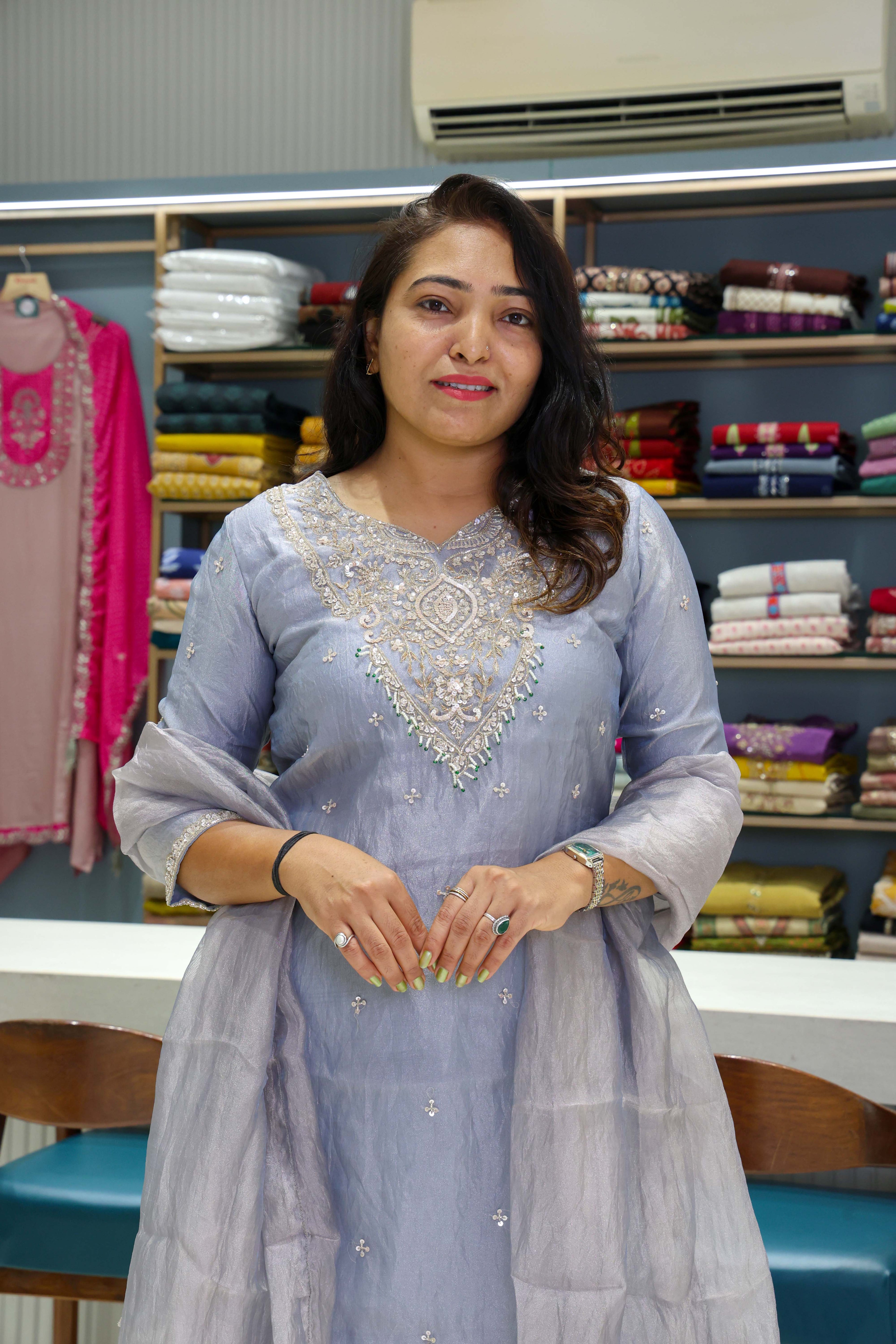 Original Crush Tissue Handwork Suit with Pure Dupatta