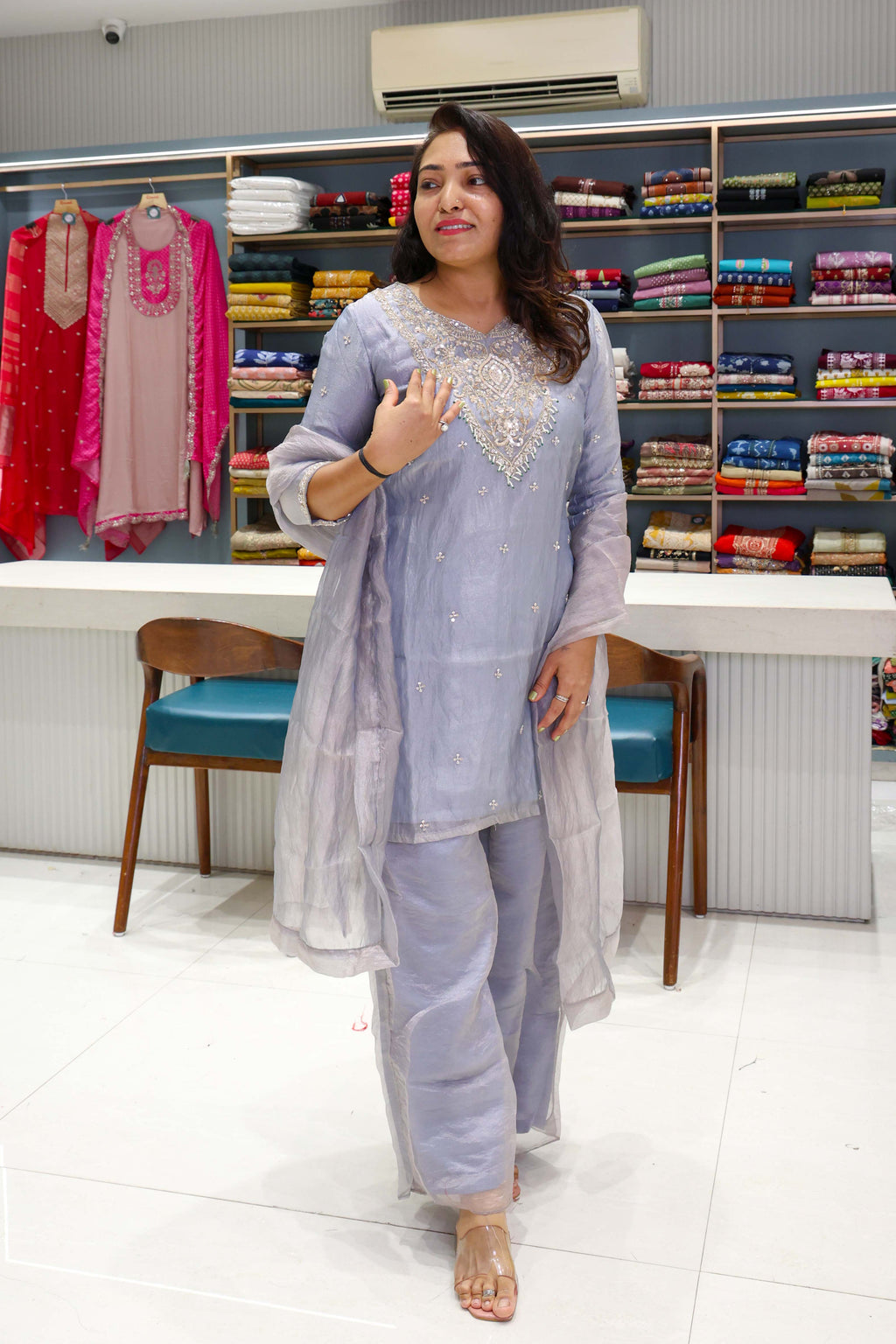Original Crush Tissue Handwork Suit with Pure Dupatta