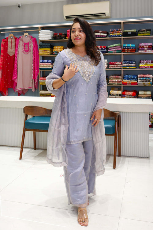 Original Crush Tissue Handwork Suit with Pure Dupatta