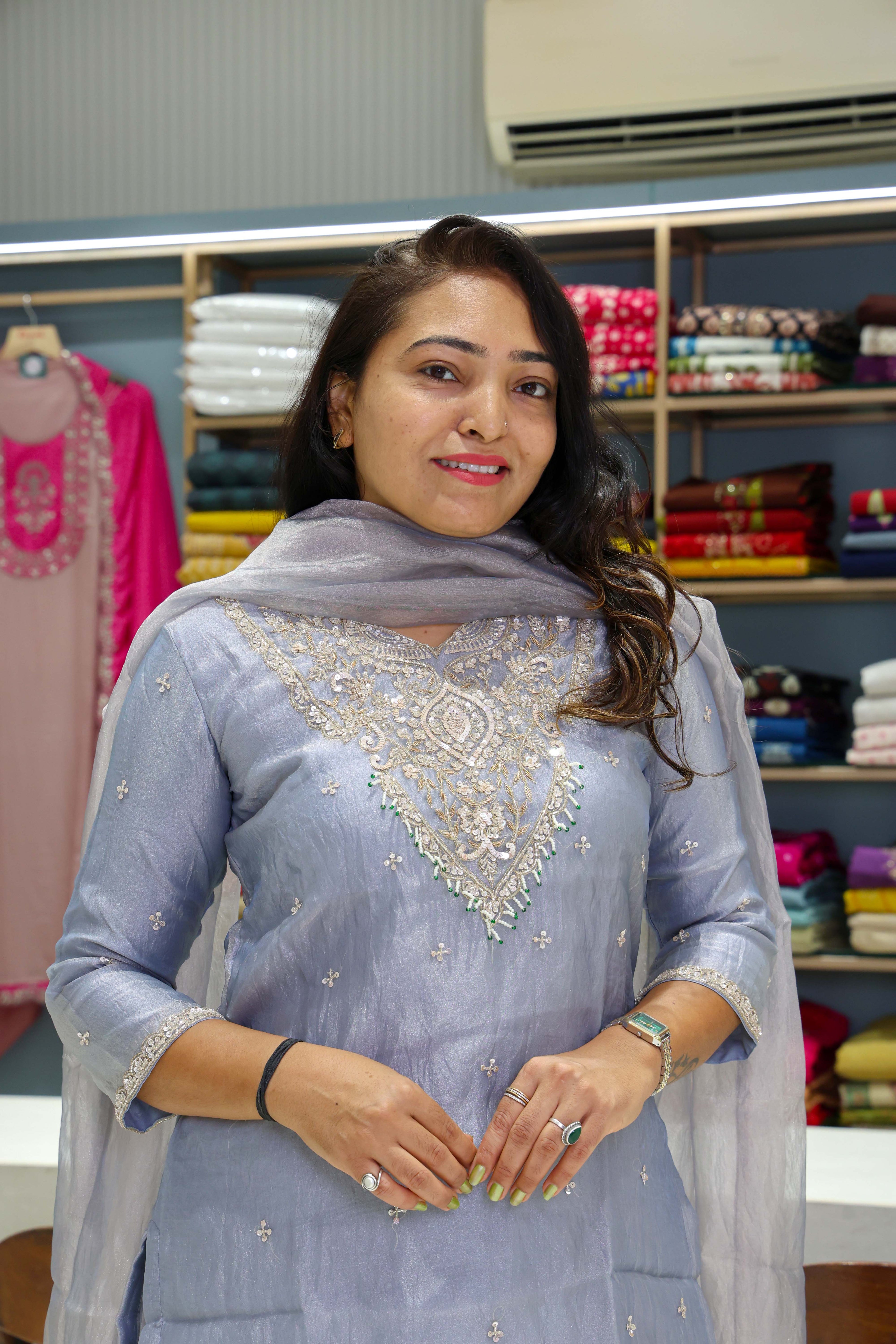 Original Crush Tissue Handwork Suit with Pure Dupatta