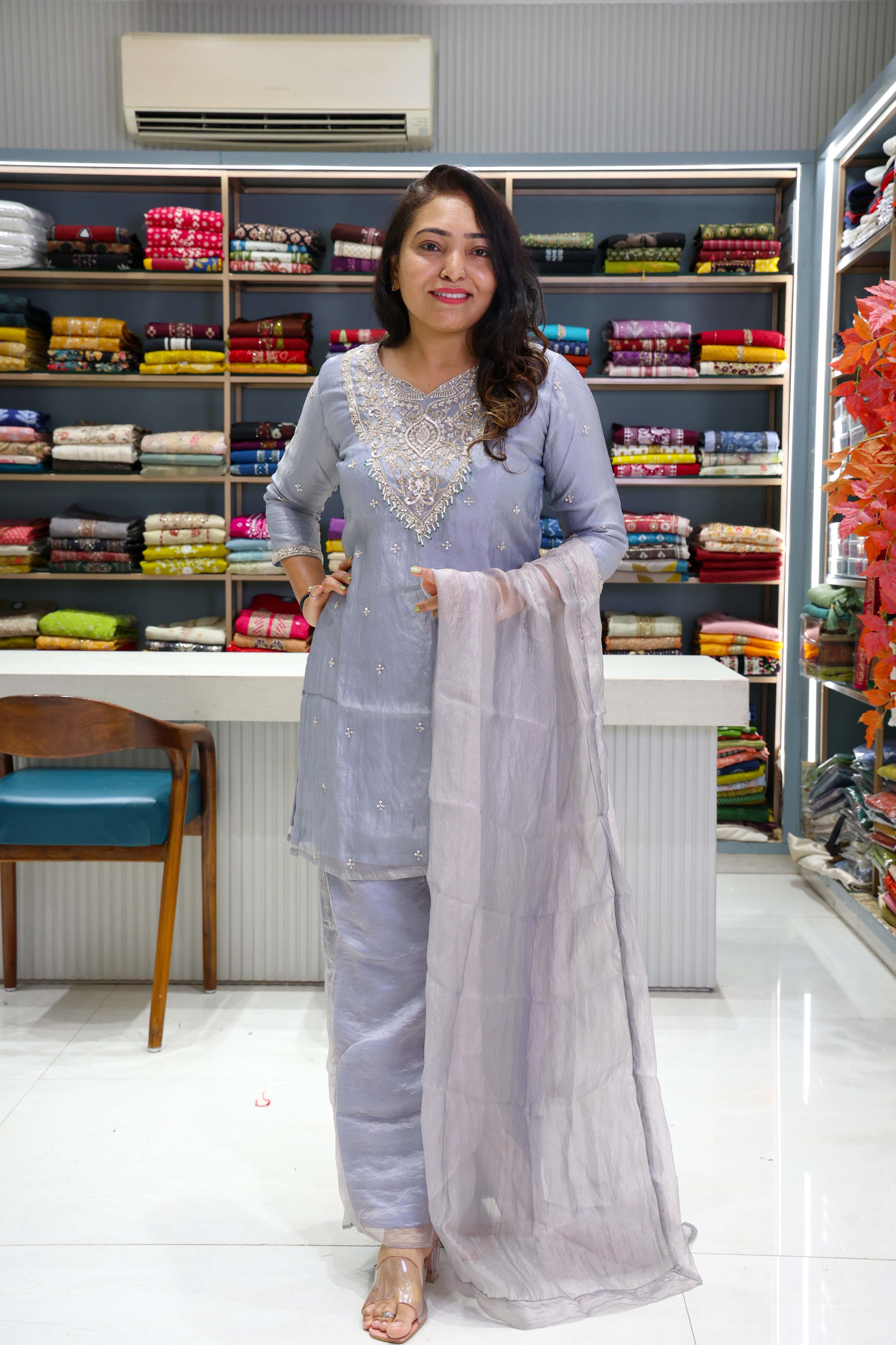 Original Crush Tissue Handwork Suit with Pure Dupatta