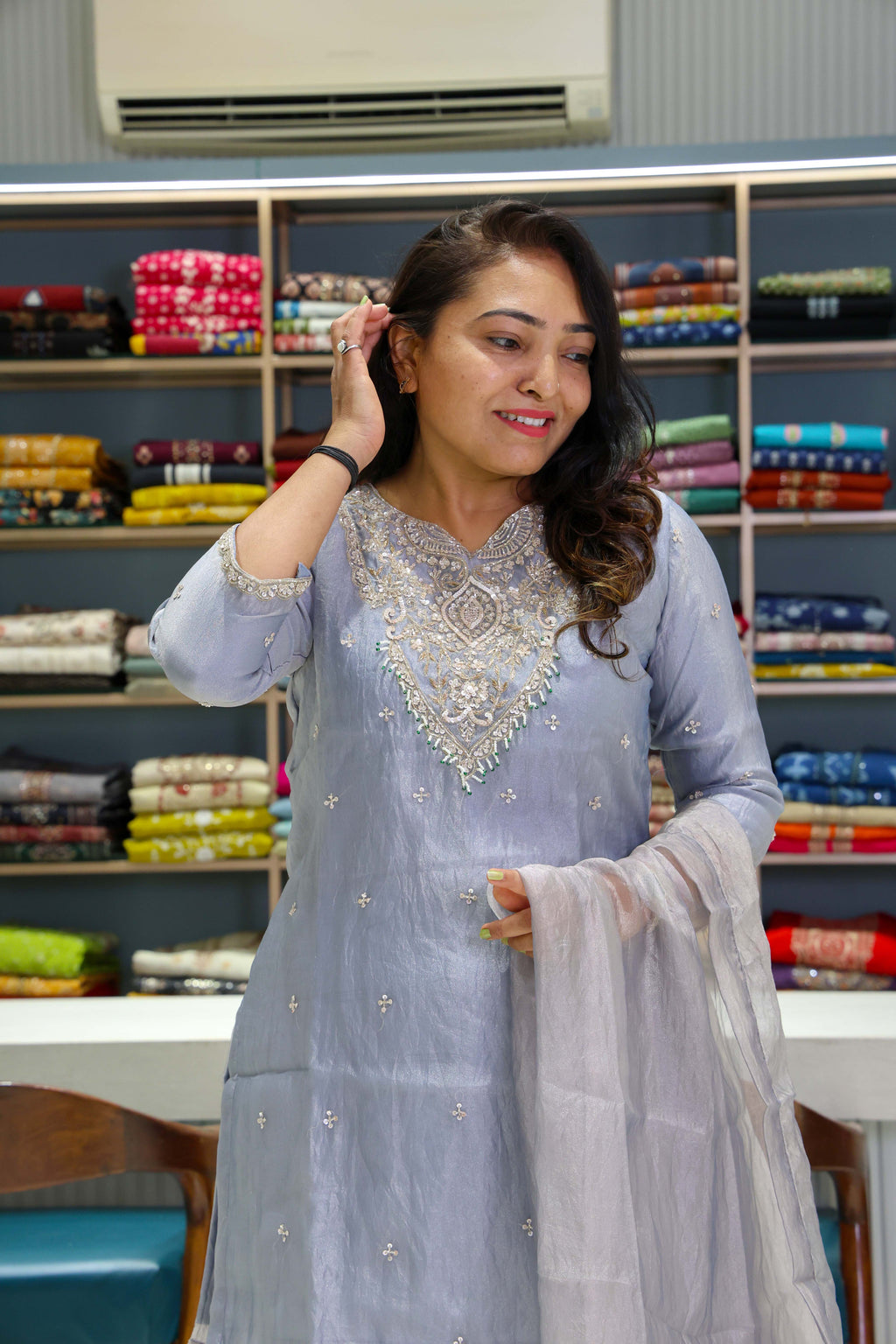 Original Crush Tissue Handwork Suit with Pure Dupatta