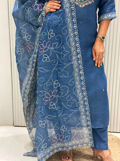 premium lilen katha work suits