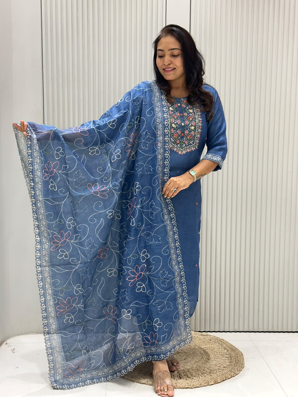 premium lilen katha work suits