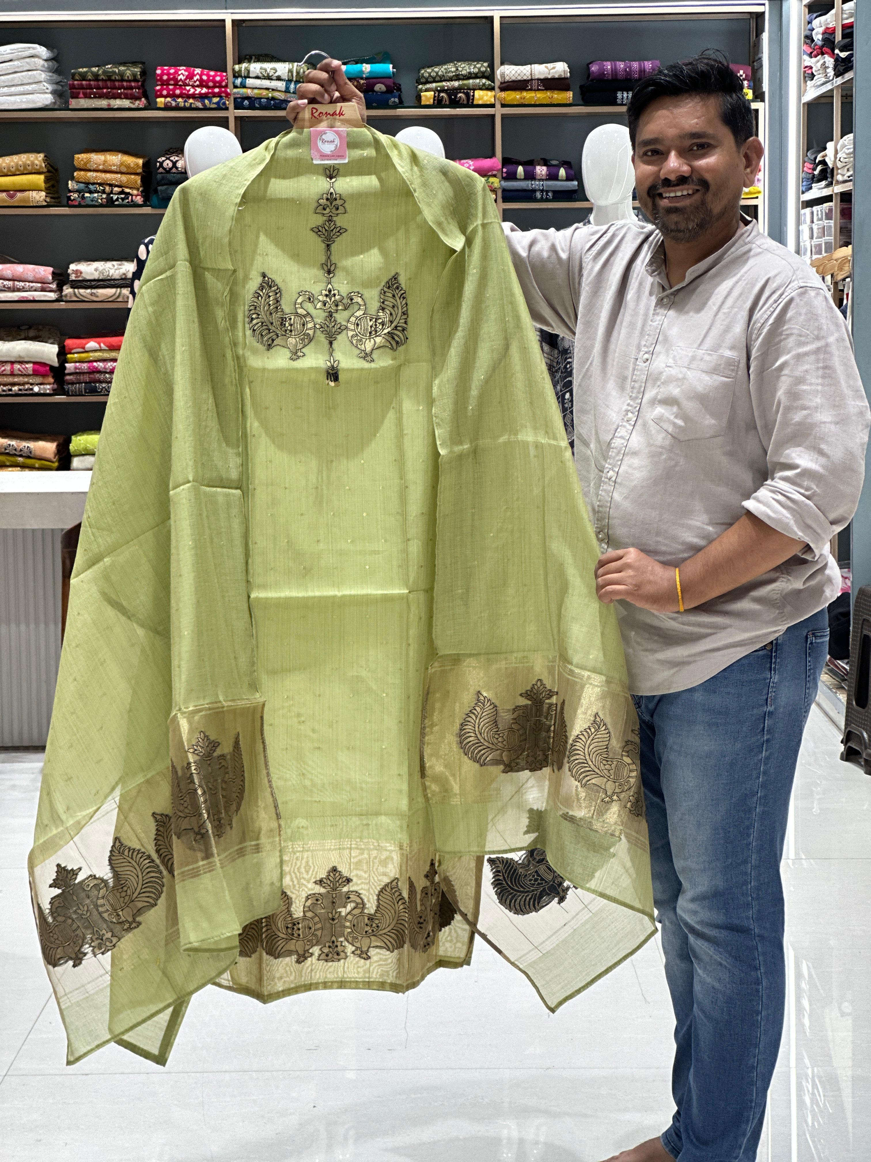 chanderi silk unstich suits.