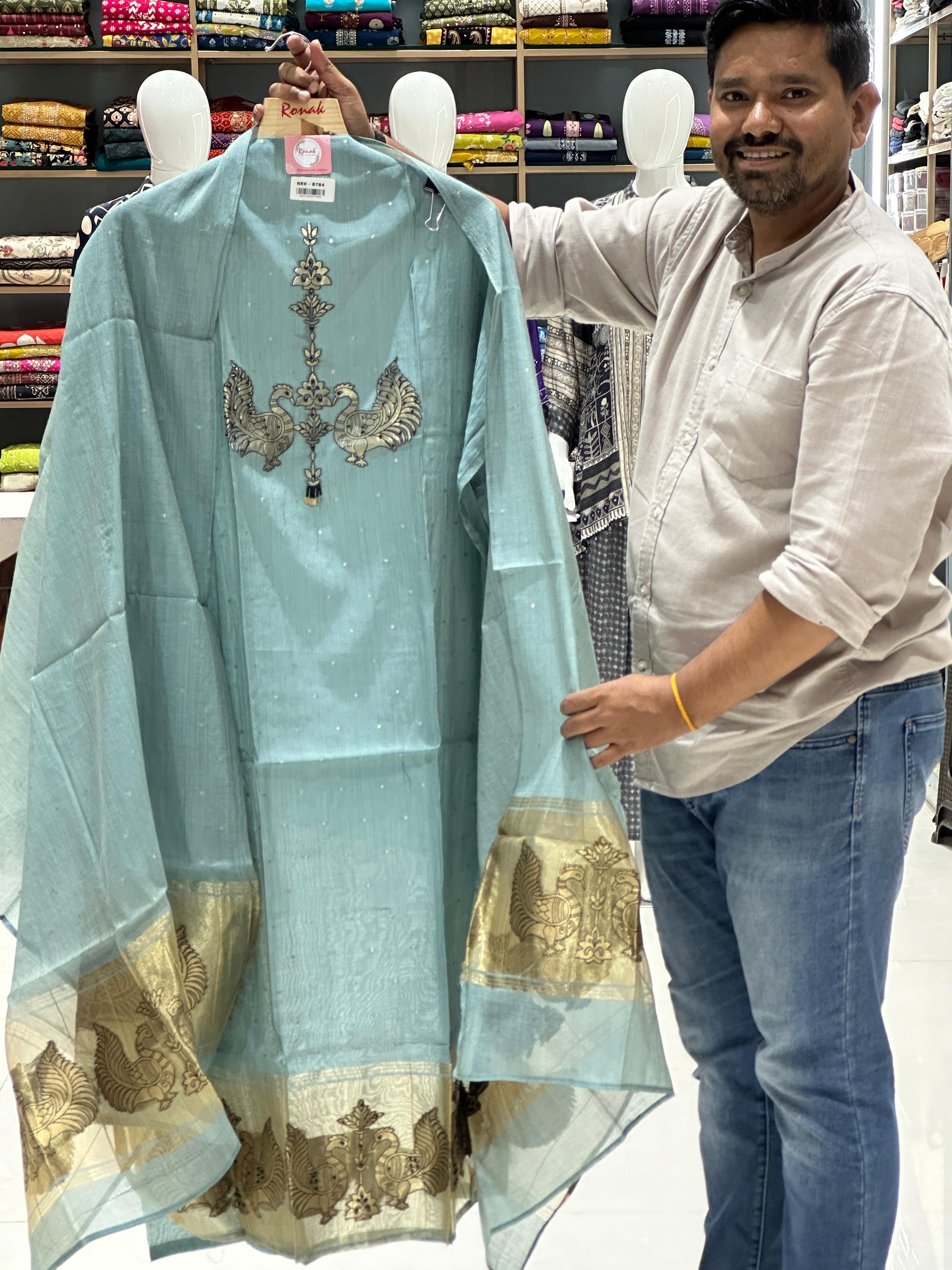 chanderi silk unstich suits.