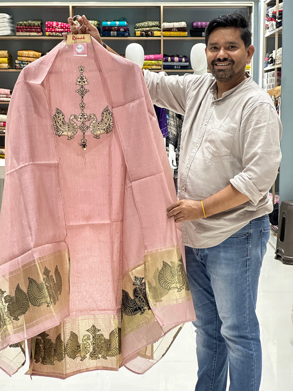 chanderi silk unstich suits.