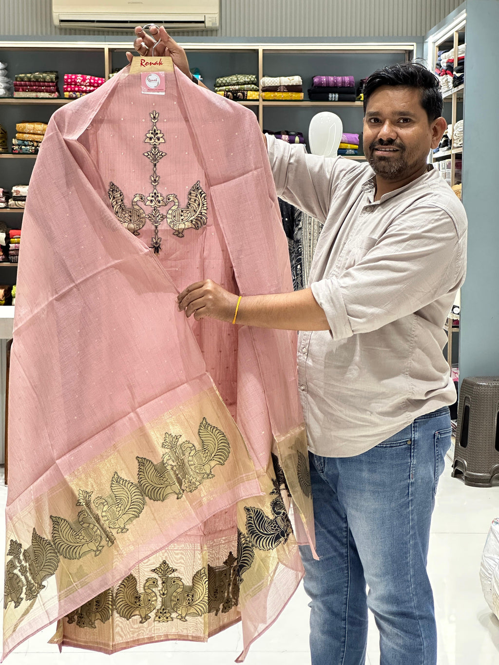 chanderi silk unstich suits.