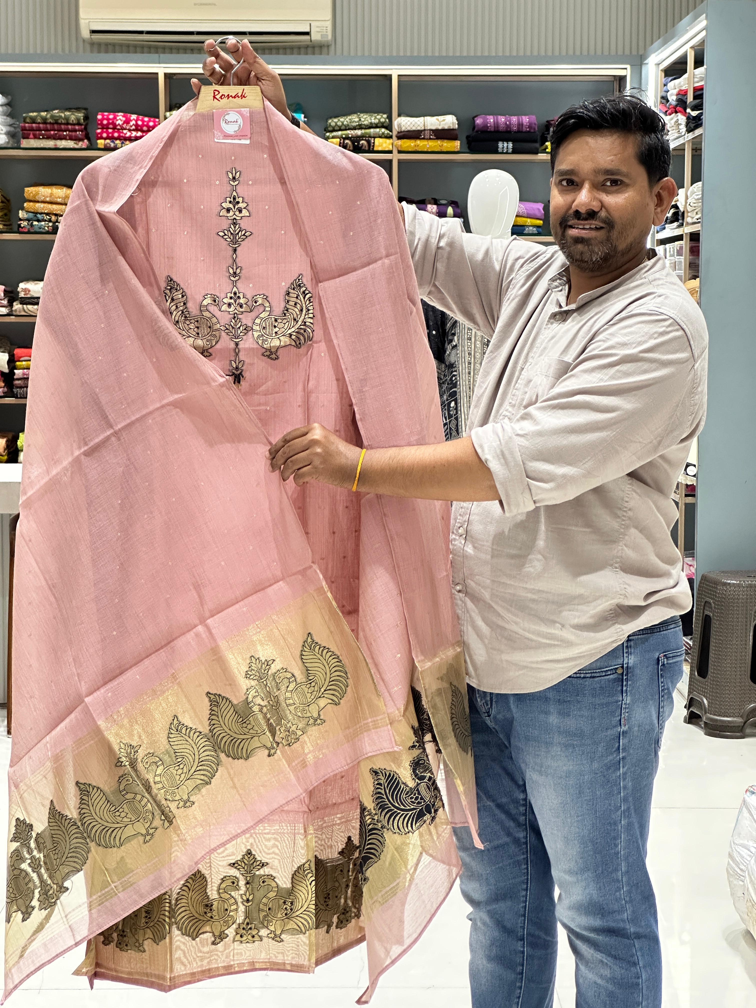 chanderi silk unstich suits.