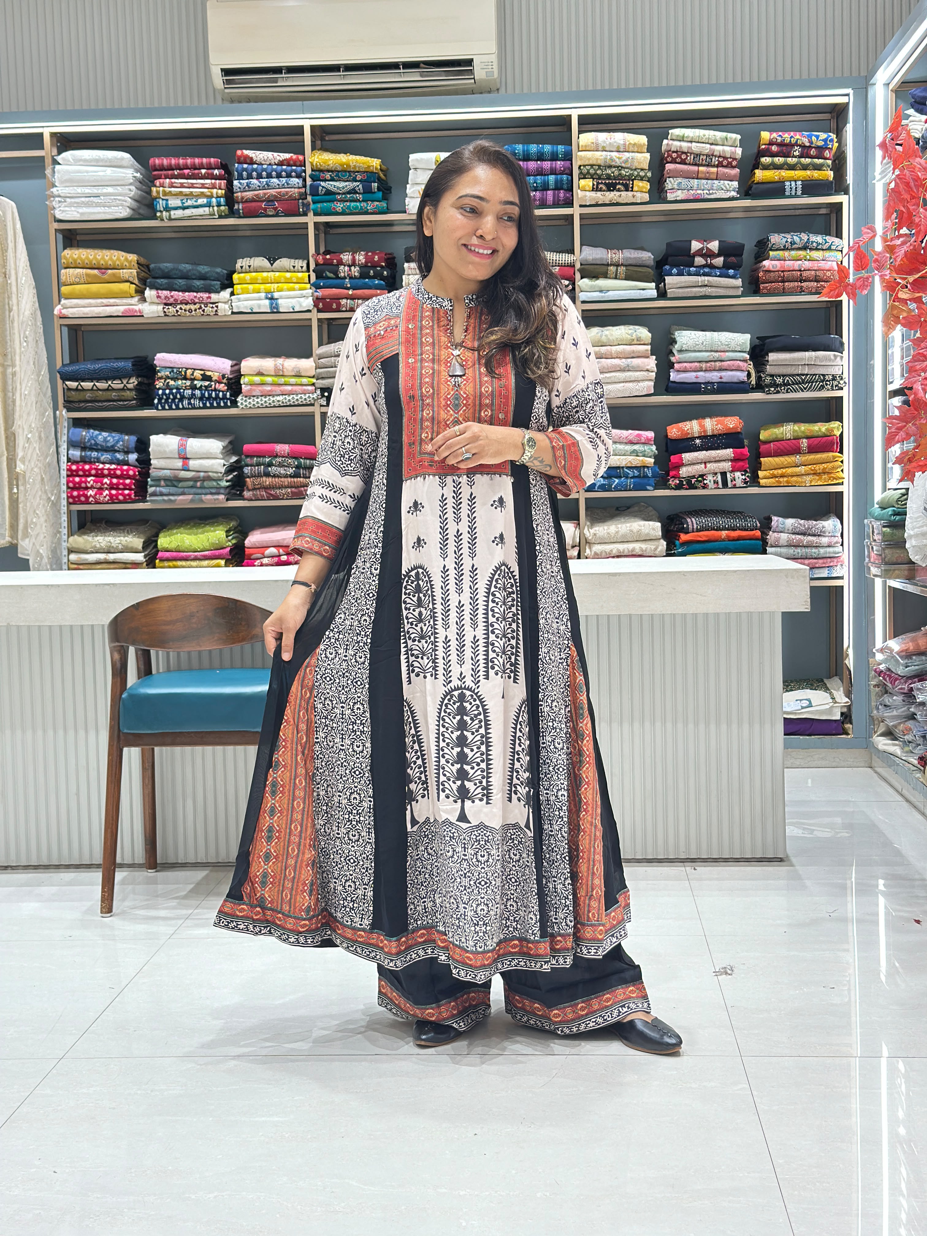 Premium Pure Dola Silk Dress Set with Georgette Plazo & Pure Dola Silk Dupatta